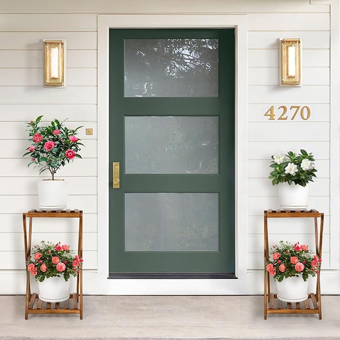 Plant Stand Indoor,Wooden 2 Tier Plant Stands,Corner Square Plant Shelf,Rustic Flower Stand Tall Plant Holder for Living Room Bedroom Balcony Office