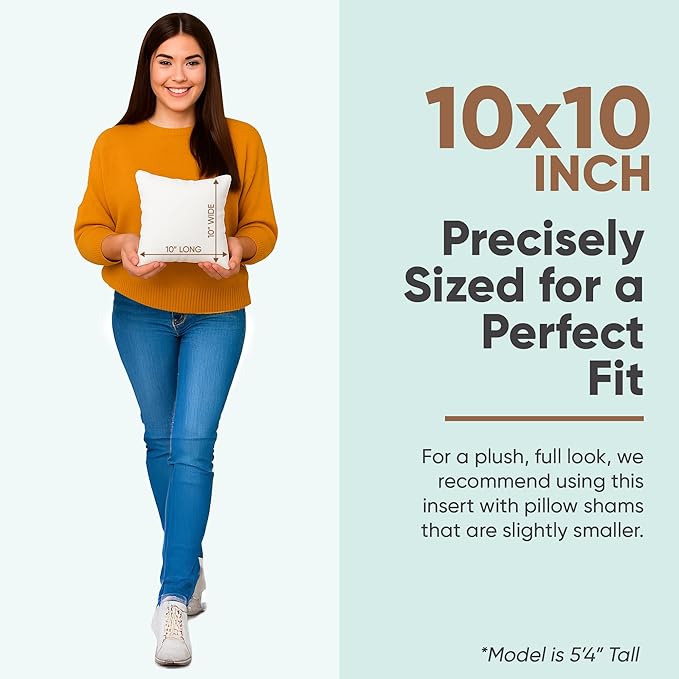 Pillowflex Synthetic Down Pillow Insert - 10x10 Down Alternative, Ultra Soft Throw Pillow, Small Sham Bed Sleeping Pillow - 1 Decorative Accent Form