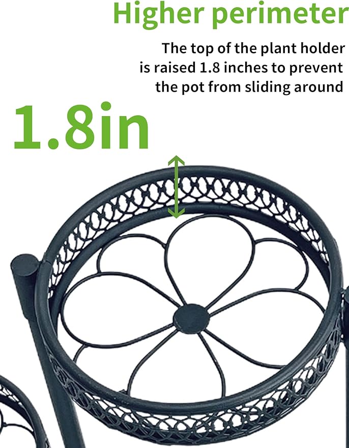 Plant Stand Indoor Outdoor, 7 Tier Large Plant Stand with 7.9-Inch Wide Drainage Tray, Tiered Corner Metal Iron Flower Display Holder Shelf, Folding Tall Rack for Patio Balcony Porch - BlackFlower