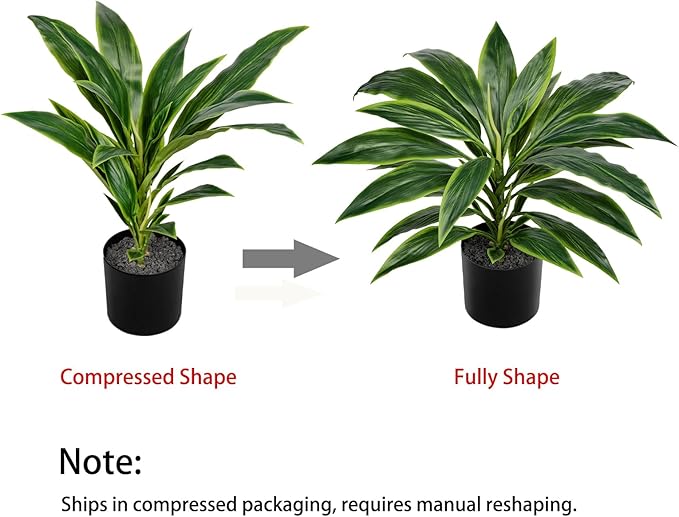 Artificial Plants Indoor with Pot, 18.1" Fake Potted Plants Medium Artificial Dracaena Plant in Black Pot Faux Tropical Plants for Bathroom Living Room Office Desk Shelf Decor