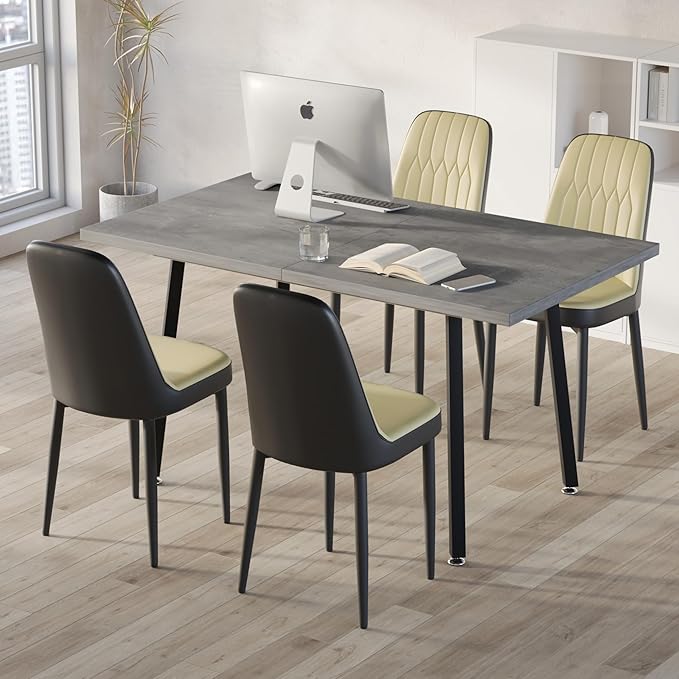 5 Piece Dining Table Set for 4-6,55-71" Extendable Dining Table Set with 4 Upholstered Chairs,Rectangle Kitchen Table Set for Small Space,Dining Room and Office,Grey