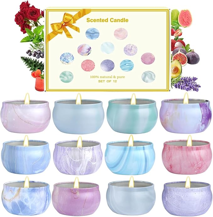 Scented Candles Gift Set,12 Pack Candles for Home Scented, 300 Hour Long Lasting Soy Wax Aromatherapy Candle Set, Birthday Gifts for Women with Gift Box, Christmas Gifts