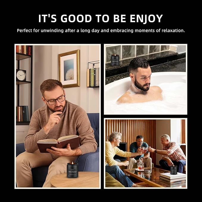 Scented Candles Set | Gifts for Men - 6Pack Candle Set - Masculine Candle, Soy Candles for Home Scented, Aromatherapy Gift - Fragrance of Smoke Vanilla/Leather/Mahogany/Tobacco/Oak/Amber Patchouli