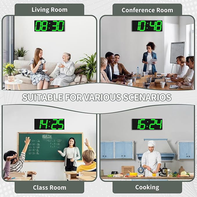 18.7in Large Digital Wall Clock,LED Digital Clock whih Big Number,Multi-Function Remote Controlled Wall Clock with Timer, Alarm and Calendar Display(Green)