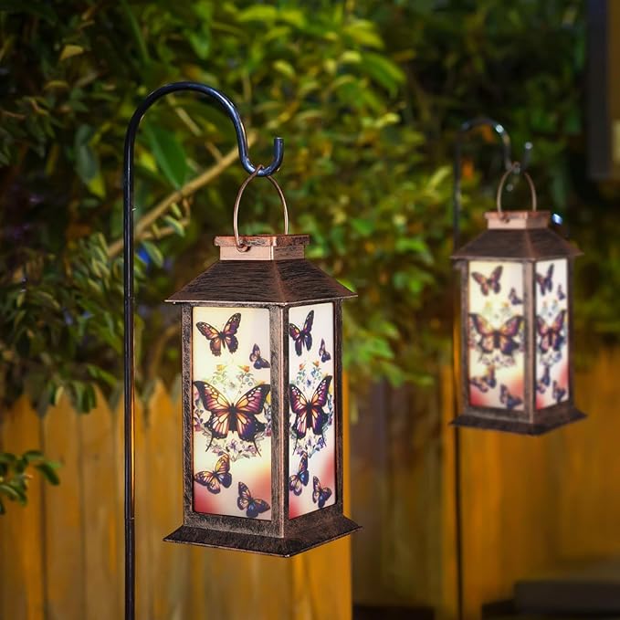 Solar Lantern Outdoor Waterproof Butterfly Garden Decor Birthday Gifts for Women Mom and Grandma Solar LED Plastic Decorative Hanging Light for Yard(Butterfly)