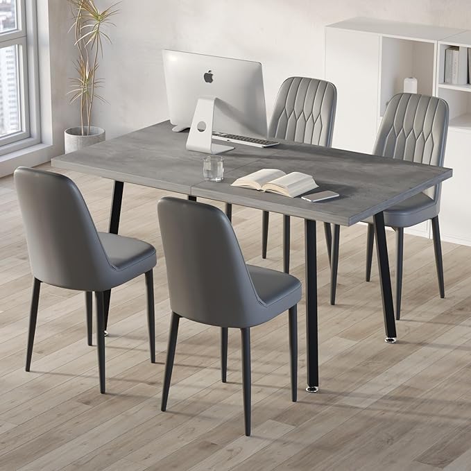 5 Piece Dining Table Set for 4-6,55-71" Extendable Dining Table Set with 4 Upholstered Chairs,Rectangle Kitchen Table Set for Small Space,Dining Room and Office,Grey