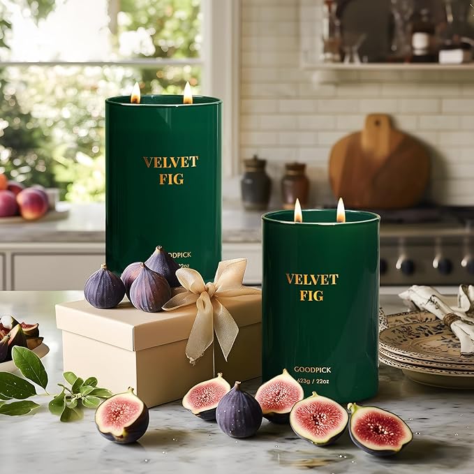 Goodpick Velvet Fig Scented Candle, Soy Wax 22oz 120H Long Burning, Juicy Fig & Creamy Hazelnut, Home Aromatherapy Candles