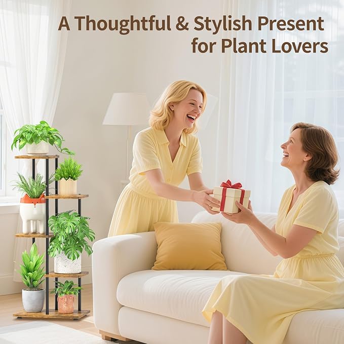 LASZOLA Black 4 Tiered Wood Plant Stand Indoor for Larger Heavy Duty Planter, Sturdy Multi Level Vertical Flowers Racks for Narrow Inside Floor, Decorate Shelving for Hold House Tree, Space Saving