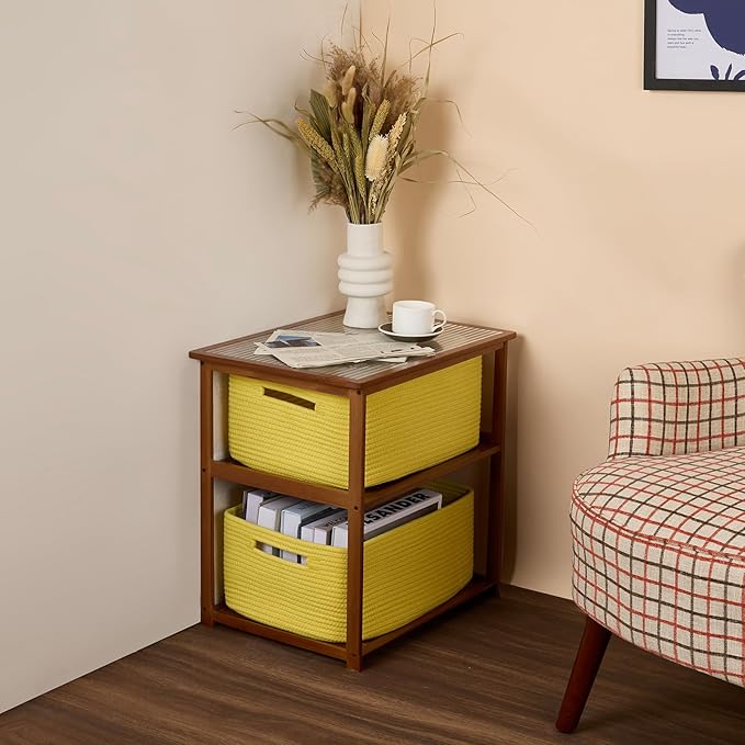 Large Storage Baskets for Shelves, Closet Organizers Bins for Clothes Blanket Towels, Baby Nursery, Toy Baskets Box, Woven Rope Baskets, 17 x 13 x 7.5”, 2 Packs Yellow