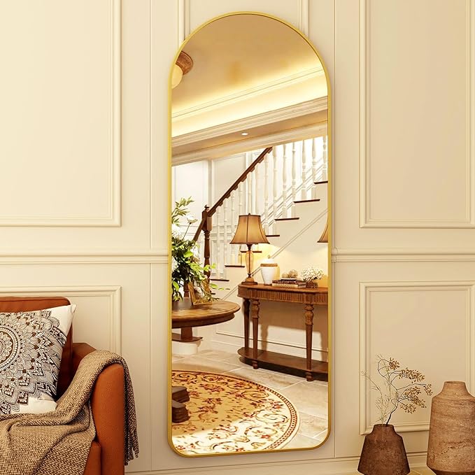 HARRITPURE 64"x21" Arched Full Length Mirror Floor Mirrors with Aluminum Alloy Frame Free-Standing Wall Mounted or Leaning Large Bedroom Dressing Mirror Modern & Contemporary Decor for Home,Gold