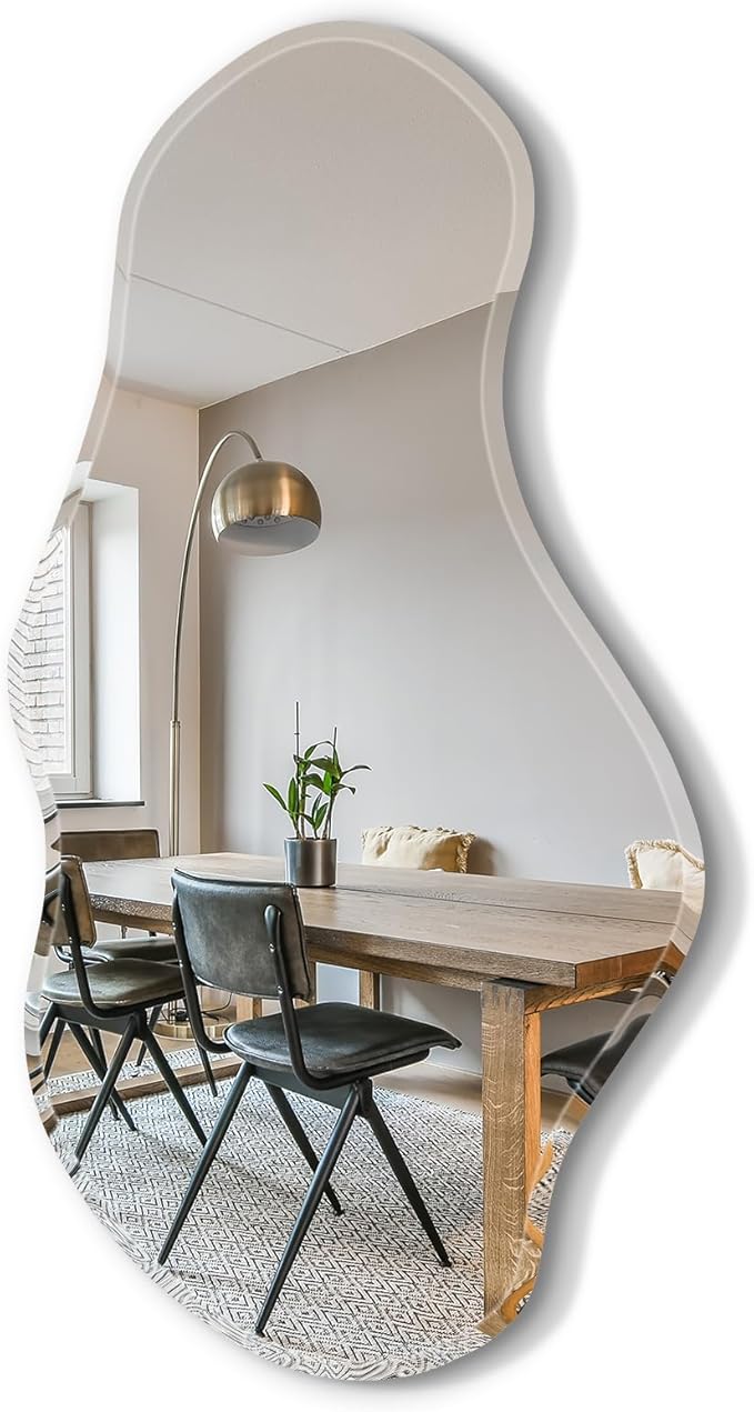 USHOWER Irregular Wall Mirror 20"x36", Frameless Wavy Mirror with Beveled & Polished Edge, Wall Mirrors Decorative for Bathroom, Bedroom, Living Room, Entryway, Cloakroom Renovation