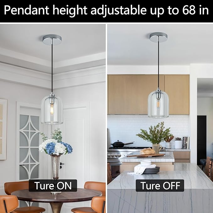 Modern Chrome Pendant Lights Kitchen Island Ceiling Chandelier Indoor Crystal Hanging Light Fixtures for Dining Room Kitchen Living Room Bedroom(3Pack)