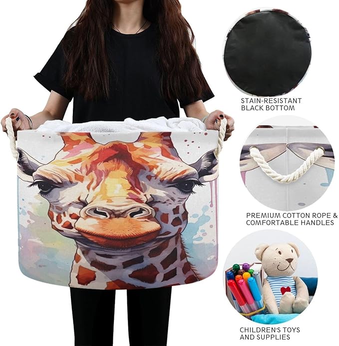 Xigua Large Cotton Rope Storage Basket - Cute Little Giraffe Baby Laundry Hamper for Blankets, Toys, and Storage