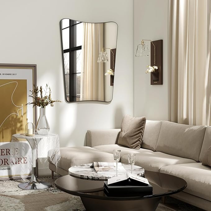 24''x36'' Irregular Wall Mirror, Butterfly-Shaped Irregular Frameless Bathroom Mirror, Curved Artistic Mirrors for Wall, High-Definition Vertical Hanging Decorative Mirror