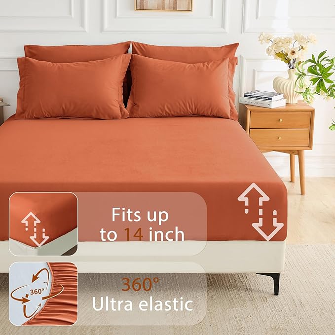 MUXHOMO 5 Pieces Twin XL Comforter Set, Soft Bed in a Bag Twin XL Size, All Season Bedding Set with Comforter, Flat Sheet, Fitted Sheet, Pillowcases & Shams, Burnt Orange