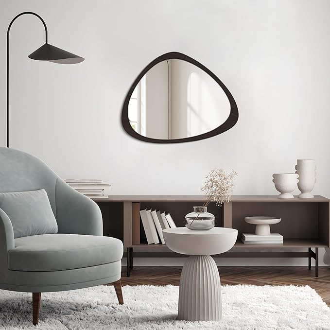 WallBeyond Asymmetrical Mirror, Irregular Wall Mirror, Wall Mirrors Decorative for Bedroom Living Room Entryway Hall, Wood Mirror for mid Century Modern Decor 25" H x 20" W, Black