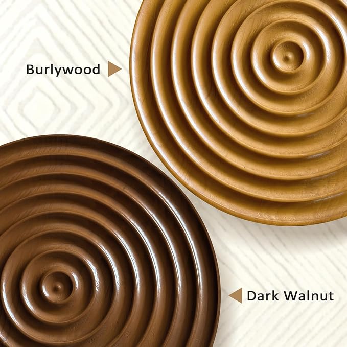 2 Piece Modern Farmhouse Living Room Coffee Table Set, Nesting Table Round Natural Finish with Handcrafted Wood Ring Motif, Walnut Colour