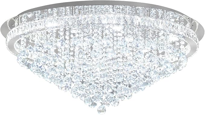 Dia 40" Modern Crystal Chandelier,Large Chandelier for Living Room Silver Flush Mount Chandeliers Crystal Ceiling Light for Dining Living Room Bedroom