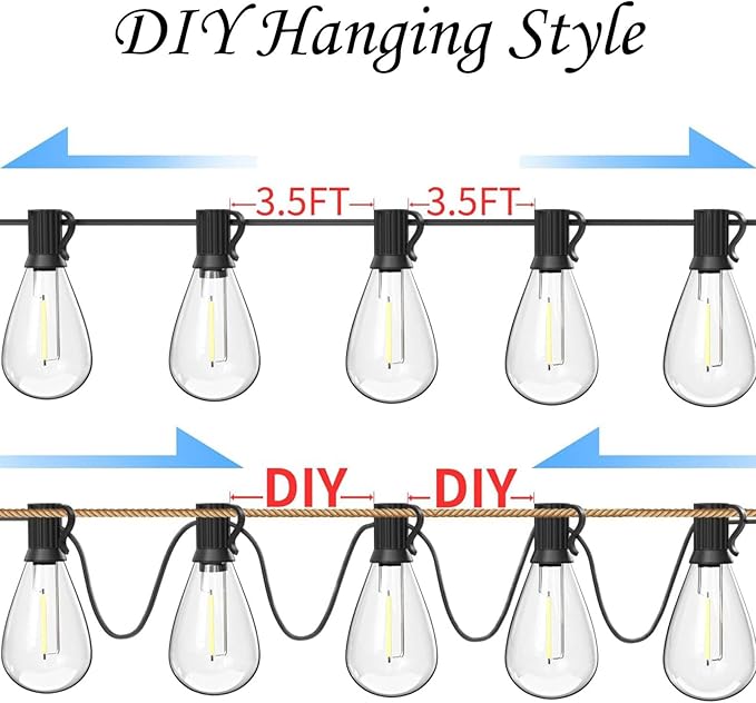 60FT Outdoor String Lights S11 LED Patio with 17 Plastic Bulbs(1 Spare),Waterproof Connectable Hanging Lights for Backyard Porch Balcony Party Decor