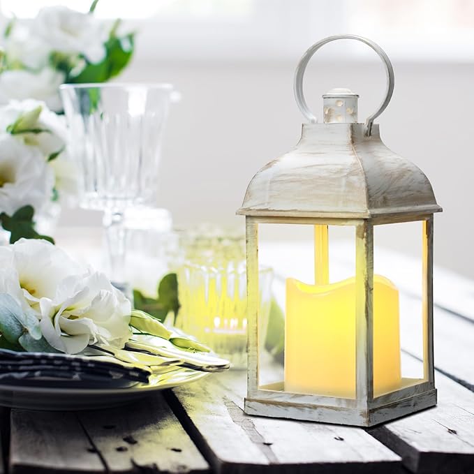 8 Pcs 10 inch White Decorative Candle Lantern Bulk for Wedding Centerpieces White Lanterns with LED Flameless Candle Indoor Outdoor Battery Powered Hanging Lights for Wedding Party