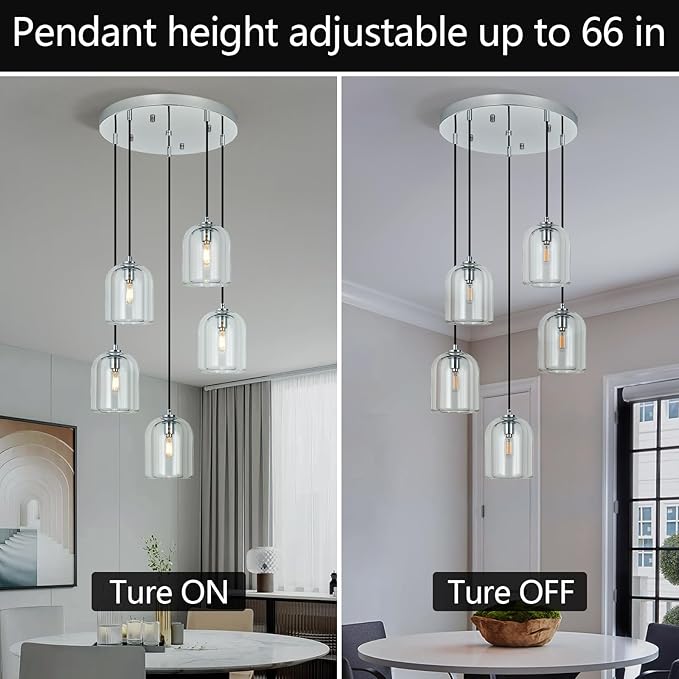 Modern Chrome Pendant Lights Kitchen Island Ceiling Chandelier Indoor Crystal Hanging Light Fixtures for Dining Room Kitchen Living Room Bedroom(5Light)