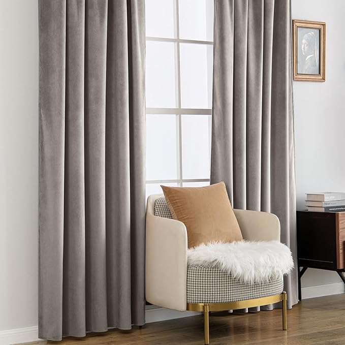 MIULEE Silver Gray Velvet Curtains 90 inches - Luxury Blackout Curtains for Bedroom Living Room Thermal Insulated Super Soft Window Drapes Rod Pocket & Back Tab, W52 x L90 inches, 2 Panels