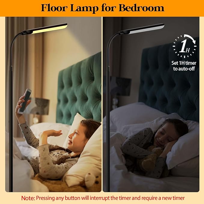 LED Floor Lamp, 18W Super Bright Floor Lamp for Living Room, Adjustable Stepless Colors & Brightness Gooseneck Standing Lamp, Eye Caring Reading Light with Remote
