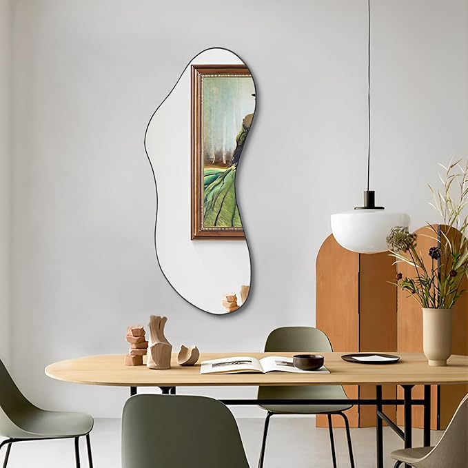 Irregular Shaped Mirror, 47.25"x20.8" Asymmetrical Mirrors, Modern Waved Decorative Mirror for Living Room Bathroom Bedroom Entryway Fireplace