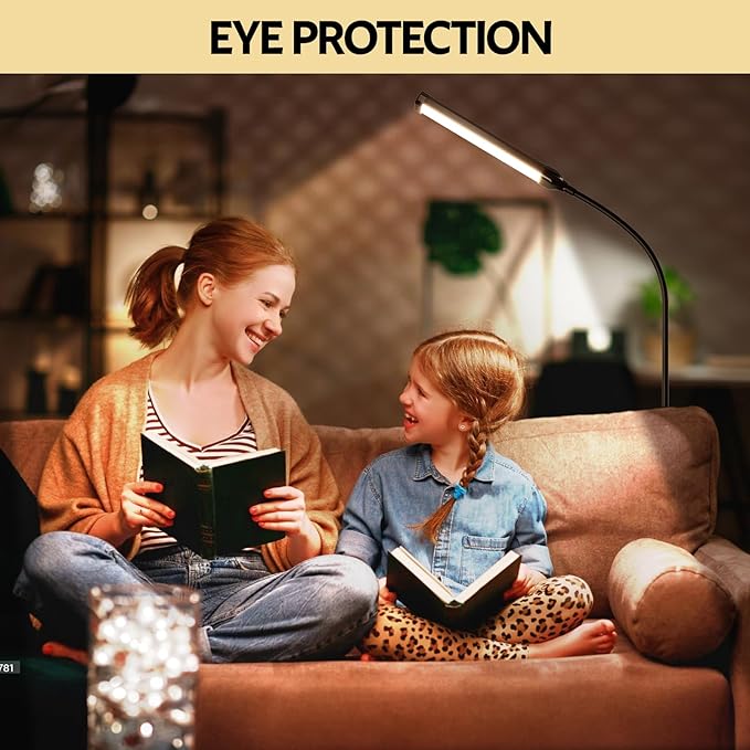 LED Floor Lamp, Reading Lamps Adjustable Stepless Colors & Brightness Gooseneck Standing Lamp, Nail Tech Lamp, Lash Light for Eyelash