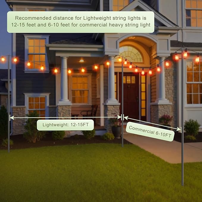 String Light Poles for Outside, 10ft Adjustable Metal Poles for Outdoor String Lights Hanging Light, Outdoor Light Poles with Fork, for Patio, Deck, Backyard, Garden (4 Pack)