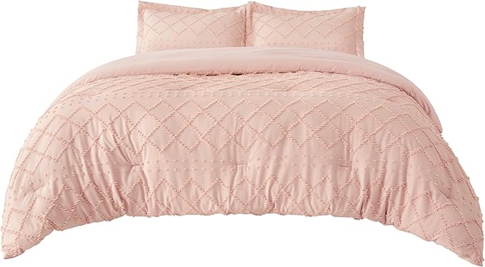 Bedsure King Comforter Set - Coral Pink Comforter, Boho Tufted Shabby Chic Bedding for Kids, 3 Pieces Vintage Farmhouse Bed Set for All Seasons, Fluffy Soft Bedding with 2 Pillow Shams