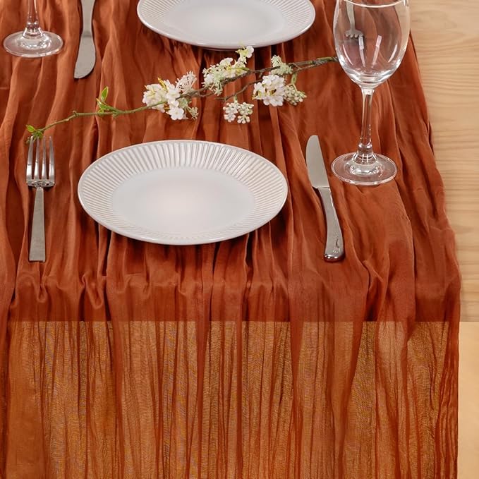 MLMC Terracotta Table Runner 10ft Rustic Fall Burnt Orange Cheesecloth Table Runner 35 x 120 inches for Wedding Bridal Shower Birthday Pinic Party Thanksgiving Decor