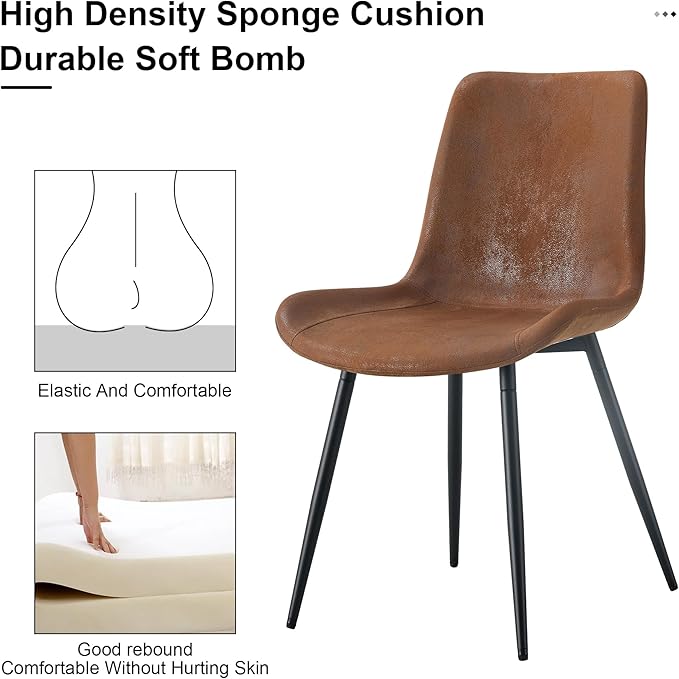 Wooden Dining Table Set for 6, 63" Rectangular Kitchen Table with Upholstered Chairs, Modern Dining Room Furniture with Faux Leather Seating and Sturdy Metal Legs, Brown Farmhouse Table Set