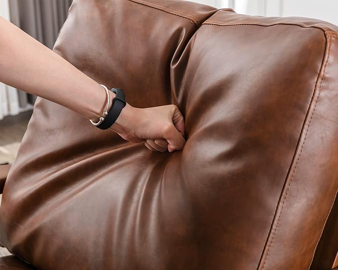 HNY Mid Century Arm Chair, Retro Accent Armchair with Wood Frames & Faux Leather Upholstered Removable Cushions, Leisure Reading Chair Slipper Chair for Living Room Bedroom, Brown