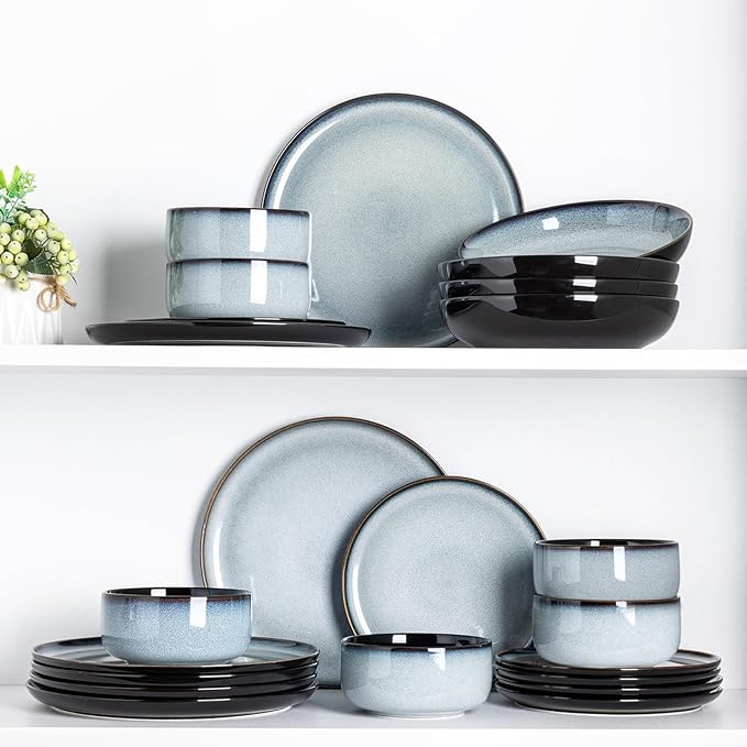 LERATIO Ceramic Dinnerware Sets for 12, 36 Pieces Plates and Bowls Sets, Reactive Glaze Dishes -Scratch Resistant, Dishwasher&Microwave Safe&Oven Safe