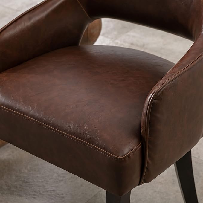 PU Leather Dining Chairs Set of 4 Upholstered Farmhouse Kitchen Chair Side Chairs Wood Accent Chair for Living Room/Dining Room/Bedroom/Restaurant, Brown