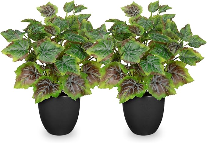 14.5" Artificial Plants Indoor Home Decor, Fake Potted Silk Plants for Shelves Living Room Decor, Small Artificial Office Desk Plants in Pots, Faux Grape Leaf Vine Hope Tropical House Plant Sets of 2