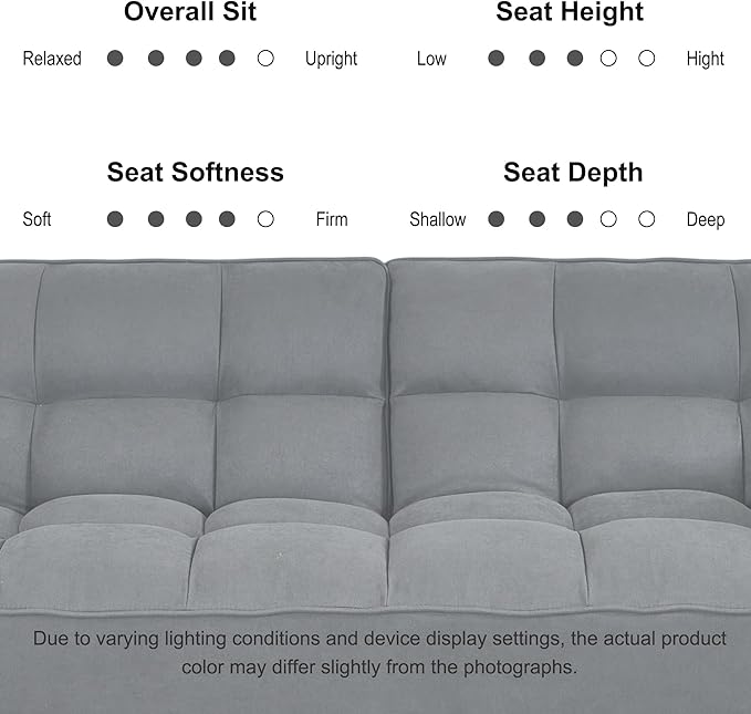 Futon Couch for Small Spaces & Apartment, 2-in-1Modern Comfy Loveseat Convertible Sofa Bed, 75.4-Inch Compact Design for Living Room, Dorms, and Studios-Dark Grey
