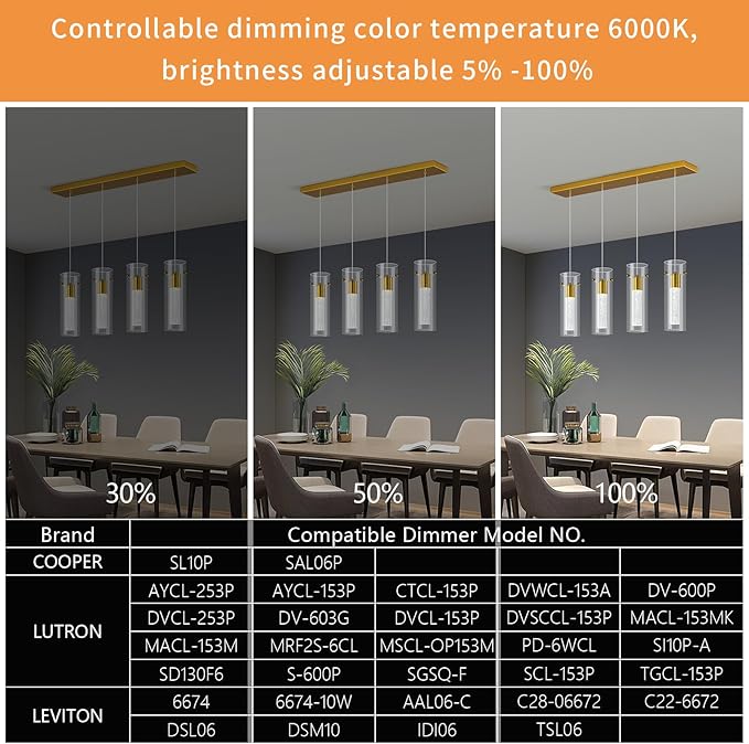 Pendant Ceiling Light Fixture for Kitchen Island, Gold Pendant Light Integrated LED Hanging Light with Crystal Bubble Glass Pendant Light Modern Pendant Lights Kitchen Island (4-Light)