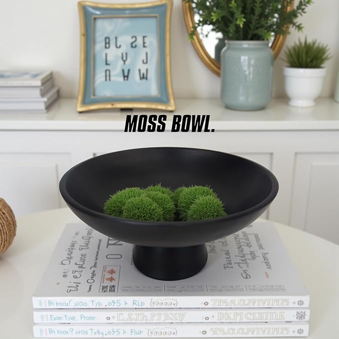 Large Decorative Resin Bowl, Modern Black Fruit Bowl for Kitchen Counter, Handicraft Pedestal Key Bowls for Entryway Table - 11.8" Extra Black Footed Bowl