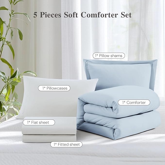 WRENSONGE Twin XL Comforter Set, 5 Pieces Soft Arctic Ice Bedding Sets - Twin XL Comforter, Fitted Sheet, Flat Sheet, 2 Pillow Shams, 2 Pillowcases, Warm Bedding Sets for All Season