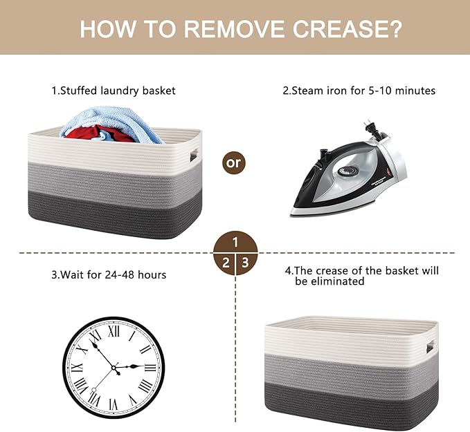 OIAHOMY Large Blanket Basket For Living Room, Rectangle Woven Baskets for Storage, Nursery Toy Storage With Handle-22”x17”x12”-Gradient Dark Grey