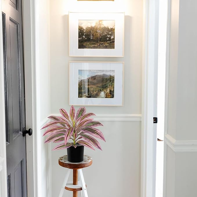 Artificial Plants Indoor with Pot, 19" Fake Potted Plants Medium Artificial Dracaena Plant in Black Pot Faux Tropical Plants for Bathroom Living Room Office Desk Shelf Decor