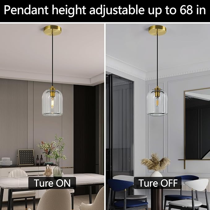 Modern Gold Pendant Lights Kitchen Island Ceiling Chandelier Indoor Crystal Hanging Light Fixtures for Dining Room Kitchen Living Room Bedroom(2Pack)