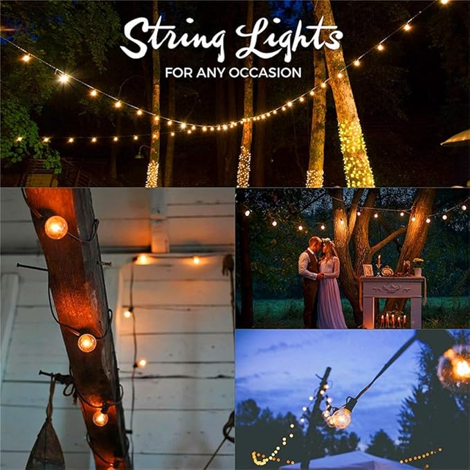 SUNSGNE 100Ft Patio String Lights Waterproof G40 Outdoor String Lights with 105 Clear Edison Bulbs, Globe Bulb Lights for Indoor Outdoor Commercial Decor, E12 Base, Black Wire