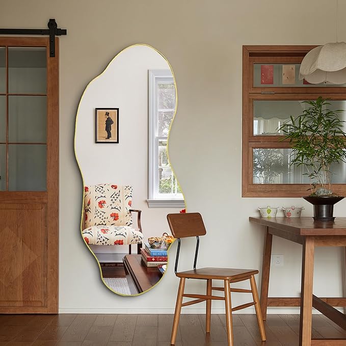 Large Irregular Mirror, 63"x27.2" Asymmetrical Wall Mirrors, Wavy Shaped Mirror Full Length, Modern Unique Mirrors for Living Room Bathroom Bedroom Hallway Entryway Fireplace