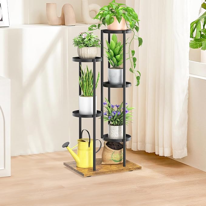 LASZOLA Black 5 Tier Plant Stand Indoor Heavy Duty Metal Planter Flower Holder Rack, Multi Modern Narrow Organizer, Floor Vertical Tower, Spiral Sturdy Decorate for House Bathroom Office Living Room