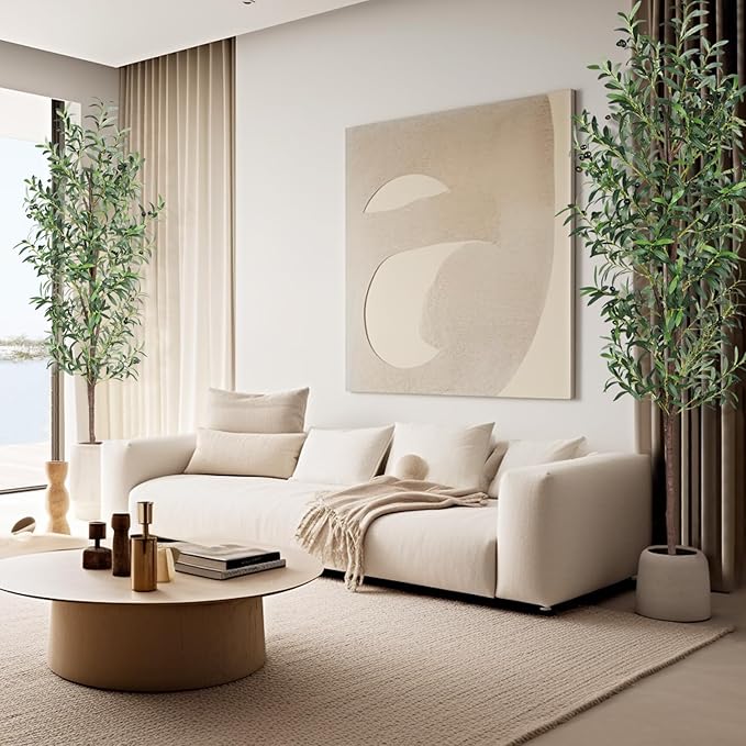 Artificial Olive Tree, 6FT Tall Faux Olive Trees 72in Outdoor Fake Potted Silk Plant with Trunk and Realistic 648 Leaves and 24 Fruits for Modern Office Home Decor Indoor 2Pack