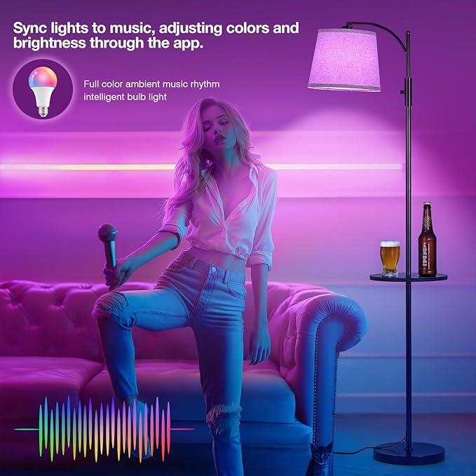 AIDENOEY Smart Floor Lamp with Side Table | Stepless Dimming, RGB Multi-Color | Adjustable Swivel Head | Voice Control with Alexa & Google Assistant |Brown Lamp for Living Room,Bedroom,Home Office