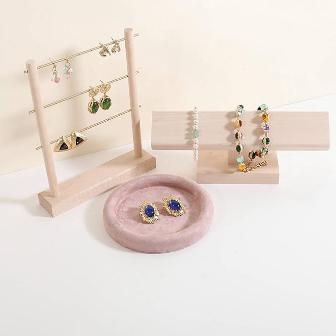 GemeShou Round Jewelry Organizer plate, Top Microfiber velvet Jewerly display tray, Empty Jewelry showcase tray for Necklace Bracelet Ring Earring display stand holder (Pink-Small, 5.9 x 5.9 in)